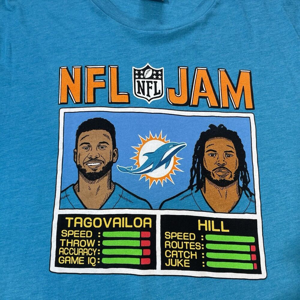 NFL Jam Men’s Miami Dolphins Tua Tagovailoa Tyreek Hill Homage Shirt Aqua Soft L - Picture 3 of 7